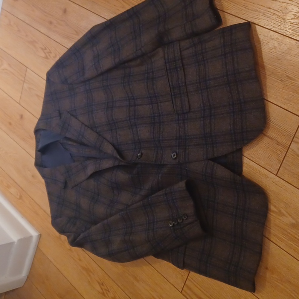Bonobos  Mens Wool/Poly Brown & Black Plaid Blazer Jacket Slim Fit Single Breast